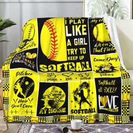 ZABAOBO Softball Blanket Gifts for Girls Women Adults,Softballs Accessories Funny Throw Blankets,Softball Coach Presents for Sport Lover Player 50"X40"INCH