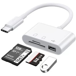 USB C SD Card Reader, USB C to Micro SD TF Memory Card Reader, 3-in-1 USB Camera Card Reader Adapter