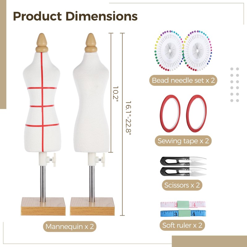 10 PCS Tailor Dressmaker Dummy Mannequins Set with Needles Sewing