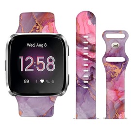 WLPFSAHF Watch Bands Compatible for Versa 2/Lite, Soft Silicone Cute Fadeless Sport Strap Replacement for Women Men, Luxury Red Pink Marble