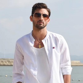 FUNOJOY Cross Necklace for Men, 14K Gold Plated Mens Cross Necklaces Stainless Steel Plain Polished Cross Pendant Necklace Jewelry Gift for Men