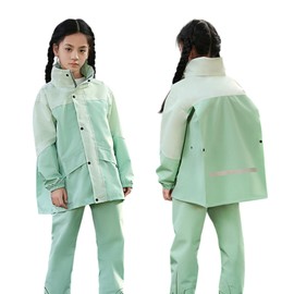 Moerstar Raincoat, Kids Top and Bottom Set, Poncho, Rain Suit, For Children, Girls, Boys, Kappa, Elastic Sleeves, Compatible with School Bags, Transparent Window, Windproof, Waterproof, High Neck, For