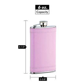 Leather Like Wrapped Hip Flask Holding 6 oz - Pocket Size, Stainless Steel, Rustproof, Screw-On Cap - Pink Finish Perfect for Engraving - Gift Box Included