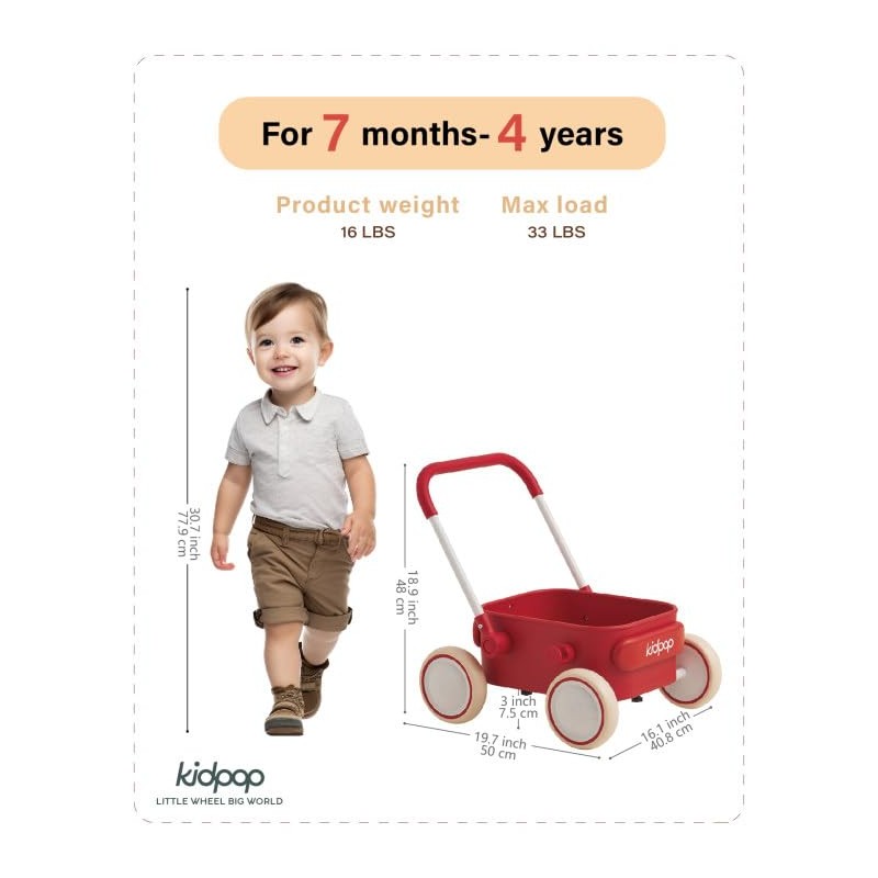 PULA Baby Push Walker with Wheels Toddler Wagon for First