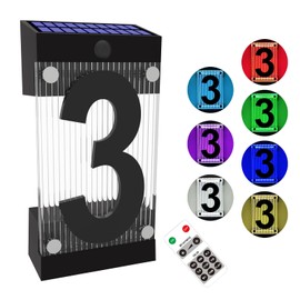 XINDEW Solar House Numbers for Outside, 3D Acrylic Number Colorful light Remote Control, Solar Address Sign, Lighted Modern Address Numbers Solar Powered for Yard Street (Number 3)