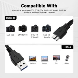 Lusgawer USB A to Micro B Cable, 5Gbps External Hard Drive Cable Cord USB 3.0 to Micro B Lead Compatible with Nikon Canon Camera, Western, WD Elements, Seagate Expansion, Toshiba Canvio, Westgate