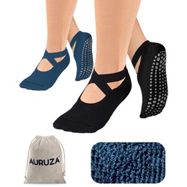 Pilates Grip Socks for Women Men Girls Non Slip Skid Yoga Black Cute Socks Pure Barre Socks with Grips and Straps Anti Slip Grippy Ideal for Ballet Dance Barefoot Workout Home Hospital Gripper Socks