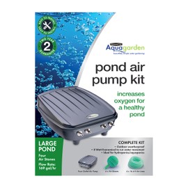 Aquagarden, Pond Air Pump Kit, Outdoor Weather Proof air Pump, Four Outlet Pond Oxygenator, Inc 4 Air Stones & 4 Air Lines, 169 gal/hr Flow Rate, Economical to Run, for Large Ponds