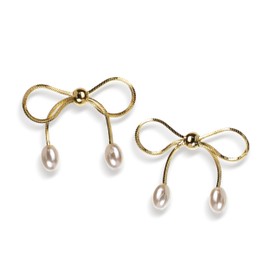 JeanBeau Gold Bow Dangle Drop Tassel Earrings for Women Statement Ribbon Bowknot Long Pearl Chain Fringe Earing Dangling Holiday Prom Wedding Fashion Jewelry Gift