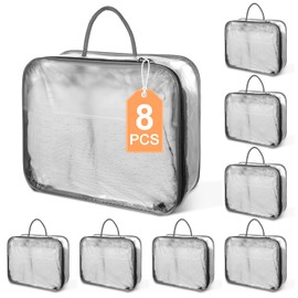 8 Pcs Clear Clothes Storage Bags, Large Clear Travel Packing Cube, Plastic Blanket Storage Bags, Foldable Moving Bags with Zipper for Bedding, Linen, Blankets, Comforters, Clothing & Toys