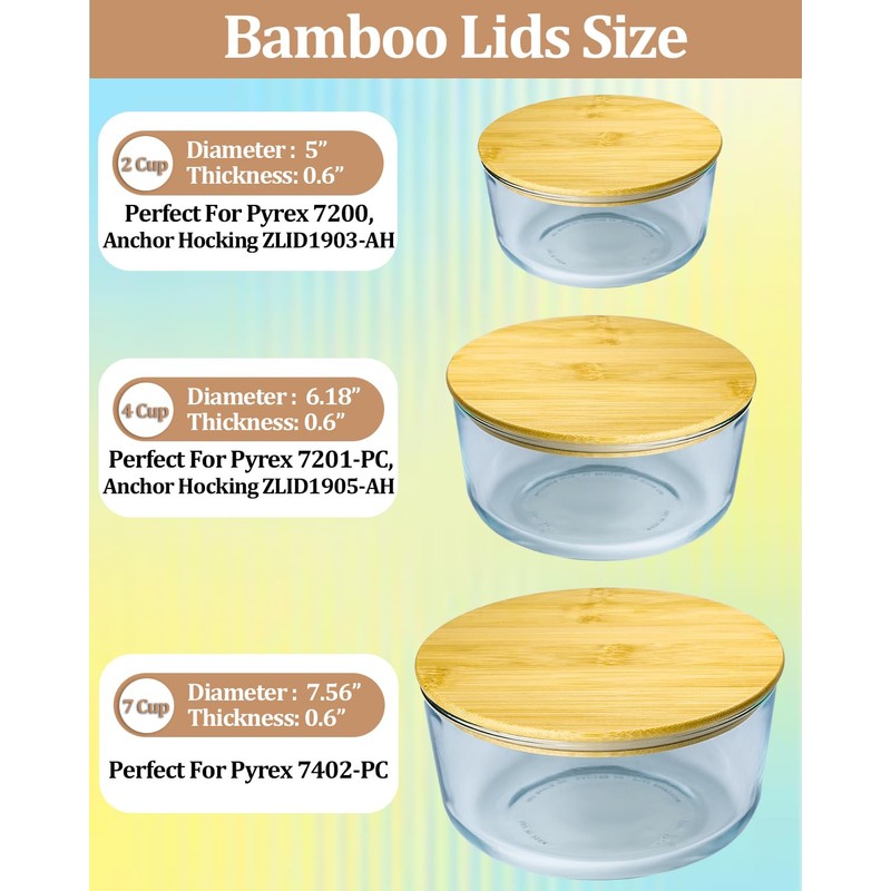 Replacement Wooden Lids for Pyrex, Anchor Hocking Glass Containers 7200