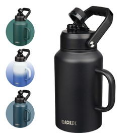 BJPKPK 87oz Insulated Water Bottle with Handle, Large Dishwasher Safe 2/3 Gallon Water Bottle, BPA Free Water Jug, Wide Mouth Metal Flasks with Anti-slip Bottom, Keep Cold & Hot,Black