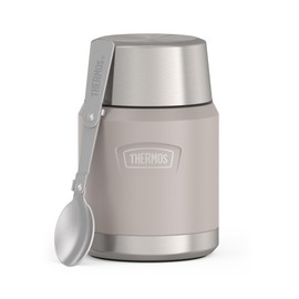 Thermos ICON Food Jar 0.47 L, Beige Matt Sandstone, Food Jar 470 ml, Double-Walled 18/8 Stainless Steel, Keeps Warm and Cold, with Folding Spoon, Non-Slip Base, Completely Leak-Proof