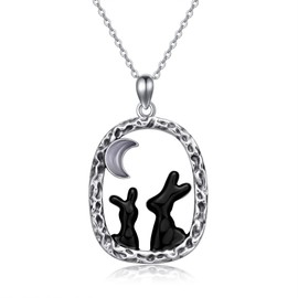 VENACOLY Rabbit Necklace Sterling Silver Black Rabbit Pendant Animal Mother's Day Jewellery Easter Birthday Mother's Mothers Day for Women Mum Her