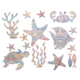 DUGEGAYL Pack of 16 Prism Window Stickers for Bird Strikes, Protection Window Prism Window Decals, Bird Protection Stickers for Stops Birds Flying in Windows, Bird Protection (Marine Animal Shape)