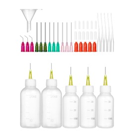 JIBENGAO 2 sizes needle tip squeeze bottle, precision tip applicator bottle with Blunt Needle Tip 14ga 18ga 20ga 25ga, Craft glue bottles for Craft Art Project,Paint Quilling Craft (30, 50 ML)
