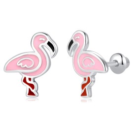 Sterling Silver Flamingo Stud Earrings for Girls Women - Hypoallergenic Screw Backs Flamingo Earrings Flamingo Gifts