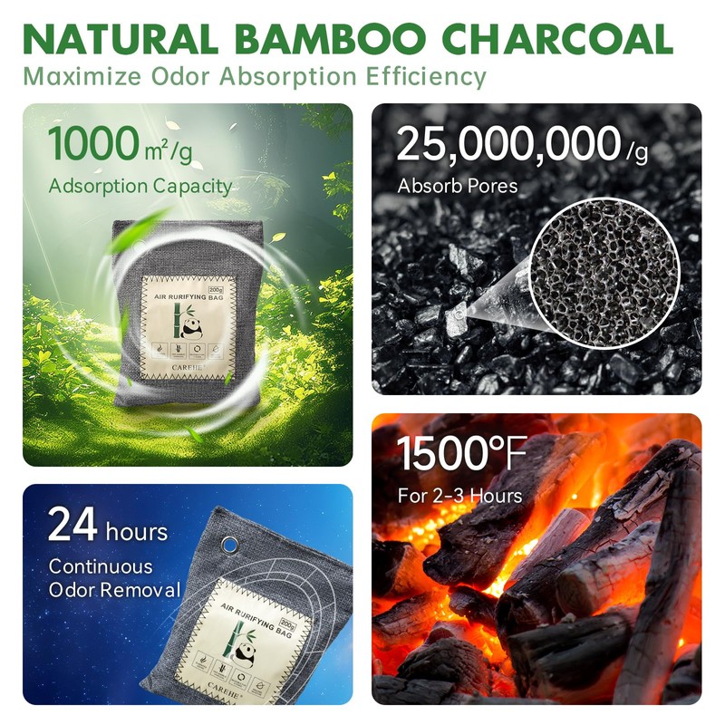 Activated Charcoal Odor Eliminator for Strong Odors, Bamboo Charcoal Bags,