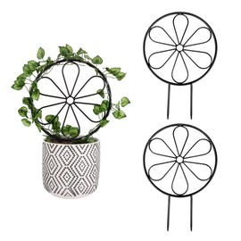 2 Pcs 14in Indoor Metal Garden Circle Plant Trellis for Houseplant Climbing Pot Plants, Black (Style B)