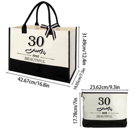30th Birthday Gifts for Women Canvas Tote Bag Travel Gear, Unique 30 Years Old Wife Mom Sister Aunt Friends, Vintage Handbag Cosmetic Bag Back in 1995 Poster