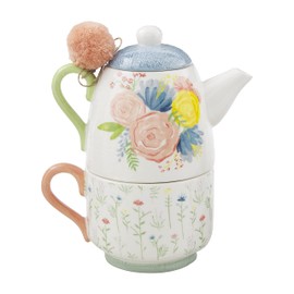 Mud Pie Stacked Floral Tea for One Set, Multi, Stacked 8 1/4" x 6"