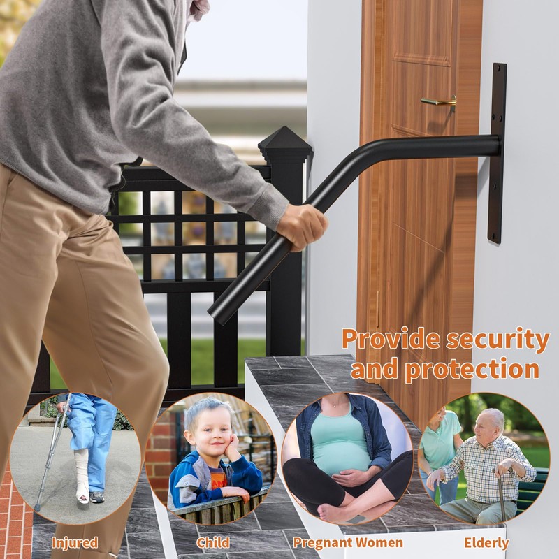 iMomwee Black Stair Handrail 16 Inch, Outdoor Handrail for 1-2