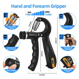 5PCS Grip Strength Trainer Kit with Adjustable Hand and Forearm Gripper, Hand Extension Exerciser, Finger Exerciser, Grip Ring & Stress Relief Grip Ball for Muscle Building and Injury Recover