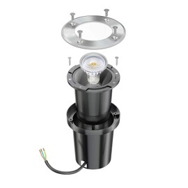 ledscom.de BOLI Recessed Floor Light for Outdoor Use Stainless Steel Round IP67 108 mm Diameter Including LED Lamp (Warm White, 5.4 W, 510 lm, 45°)
