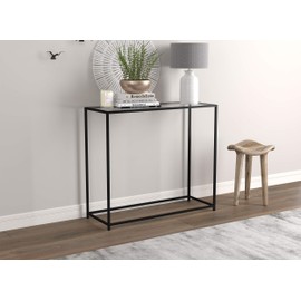 Safdie & Co. - Metal Console Table with Glass, Black Console Tables for Entryway, Use As Doorway Table, Narrow Bar Table, or Accent Furniture for Decorating Foyer, 12 x 28 x 31 Inches