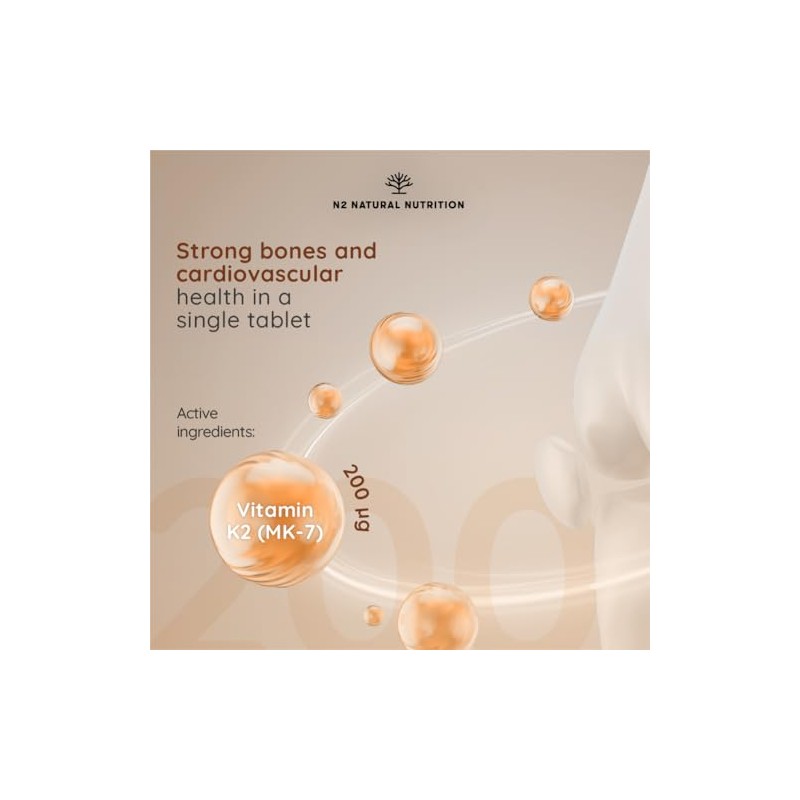 Natural Vitamin K2 Mk7 Capsules, High Concentration 200µg. for Hear,