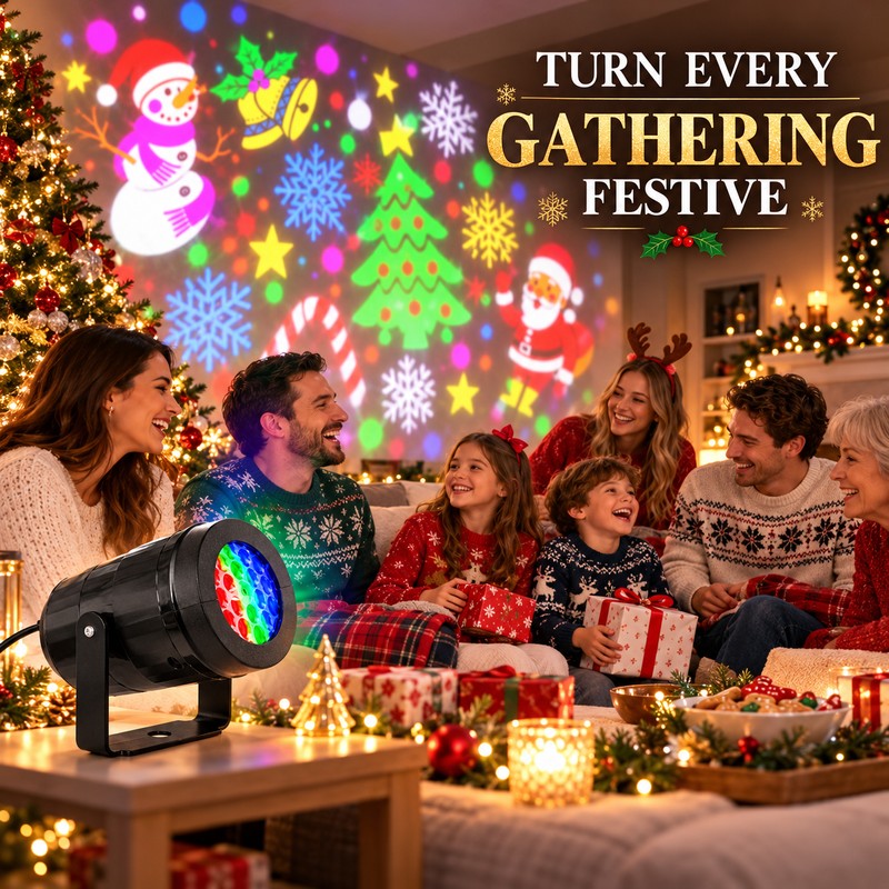 Christmas Projector Light for Walls & Ceilings, 16-Pattern USB Rotating