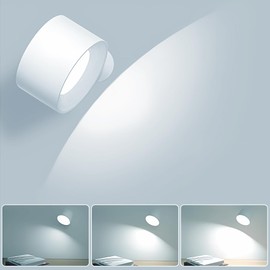 ONSTUY LED Wall Lamp,Wireless Wall Light with Rechargeable Battery Operated 3 Color Temperatures Dimmable Magnetic 360° Rotation Wall Sconce for Bedroom Bedside Reading-White