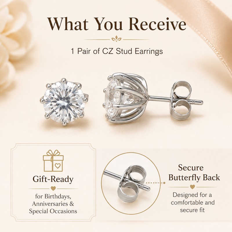 8 Claw CZ Crystal Stud Earrings for Women – Elegant