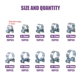 Swpeet 120Pcs 10 Sizes Zinc Plated Mini Fuel Injection Line Style Hose Clamp Assortment Kit Perfect for Automotive, Agriculture, Plant & Construction