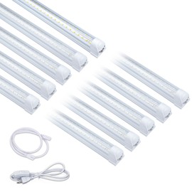4FT LED Shop Light, 48W 6000K Integrated Fixture V Shape T8 Tube Light, Daylight White Clear Cover Hight Output, LED Shop Lights for Garage Warehouse Workshop Basement (10 Pack