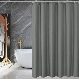 Waffle Shower Curtain, Grey Shower Curtain with 12 Hooks, Weighted Shower Curtain Waterproof Mould Resistant Bathroom Curtains 180 x 180cm Long Shower Curtain for Bathtub Bathroom Shower Curtain
