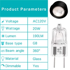 EKSAVE G8 Halogen Light Bulbs 20W 120V G8 Base 2Pin T4 JCD Type 2700K for Microwave Oven Replacements,for Candle Warmer Light Bulbs, Wax melt Bulbs(Pack of 6)