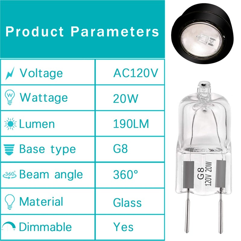 EKSAVE G8 Halogen Light Bulbs 20W 120V G8 Base 2Pin