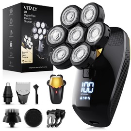 VITALY Head Shavers for Bald Men, 9800RPM High Speed No Tug Blad Head Shavers for Men with Travel Lock 7 Individual Floating Head IPX7 Waterproof Rechargable 5-in-1 Grooming Kit for Leg Face Scalp