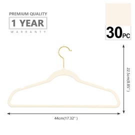 MIZGI Premium Velvet Hangers Pack 30 Pcs Heavyduty - Non Slip Slimline - Velvet Suit Hanger Ivory - Gold Hooks,Space Saving Clothes Hanger