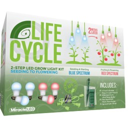 Miracle LED Plant Life Cycle 3-Socket Synchronized Grow Light Kit with 3 Blue Spectrum Ultra Grow Bulbs and 3 Red Spectrum Multi-Plant Bulbs and Sproutmatic All-Weather Timer Controls (3-Pack)