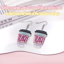Nanafast Teacher Earrings for Women Acrylic Coffee Earrings for Teachers Educators Appreciation Jewelry Back to Study Teacher Gifts Coffee