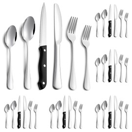 Juego de Cubiertos de 36 Piezas para 6 Personas, Set de Cubiertos de Acero Inoxidable Premium Grado Alimenticio, Incluye Cuchillos para Carne, Cuchara