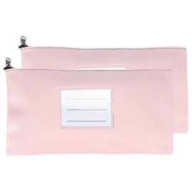 PATIKIL 11x6 Inch Money Bags with Zipper, 2Pcs PU Leather Cash Deposit Bank Pouch Envelopes Check Wallet for Coin Cosmetics Invioce Bill, Pink