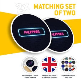 Vinyl Round Stickers (Set of 2) 7.5cm - Neon Sign Design Philippines Country for Laptops, Tablets, Luggage, Scrap Booking, Fridges #350195