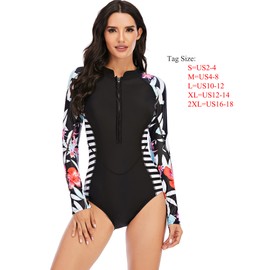 Mingnos Women's Swimwear One Pieces Rash Guards Long Sleeve Zipper Surfing Bathing Suit (White+Blue, L)