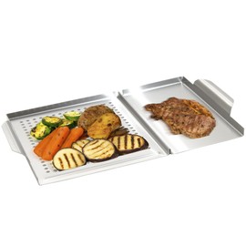 GOURMEO BBQ Grill Basket Set of 2 - Stainless Steel Baskets for Outdoor Grilling - Barbecue Vegetable and Meat Tray with Holes