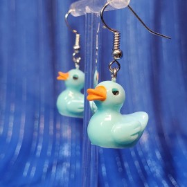 Unbranded Rubber Duck Blue Earrings Pierced Hooks Dangle Ducky Duckie NEW