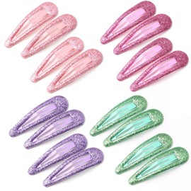 Pack of 16 Glitter Hair Snap Clips, Metal Colourful Glitter Sequin Hair Clips for Girls Children Toddlers