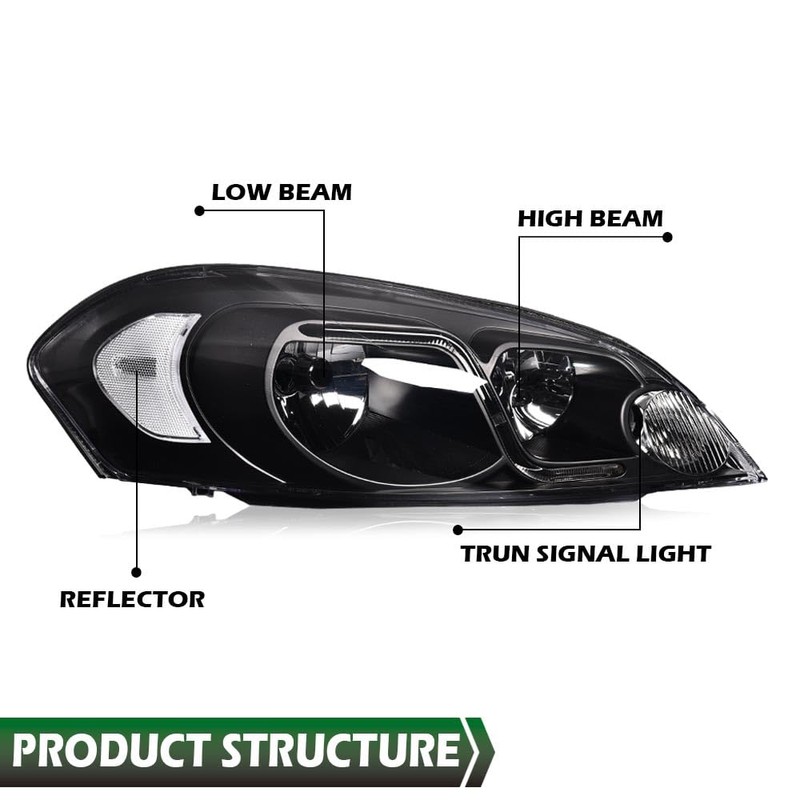 LQI LED DRL Headlight Compatible with Chevy Impala 2006-2013 /Fit